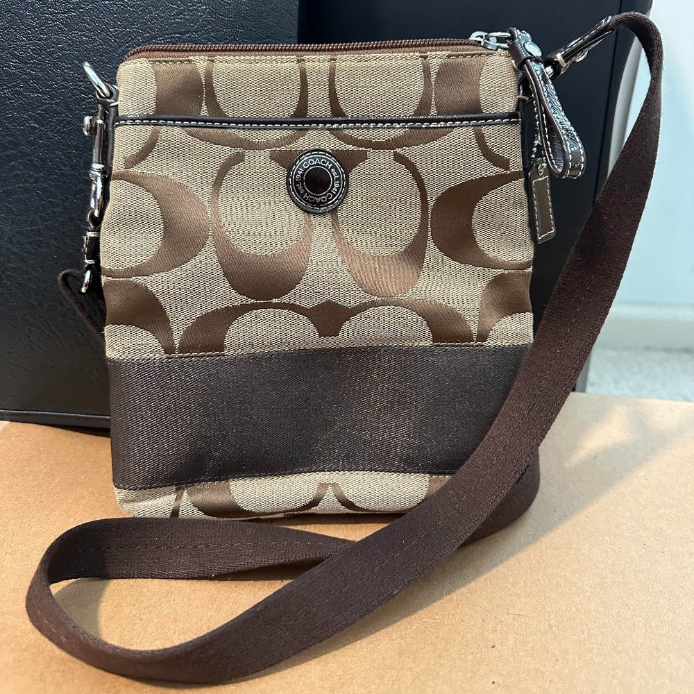 Coach Brown Signature Canvas Swing Pack Crossbody